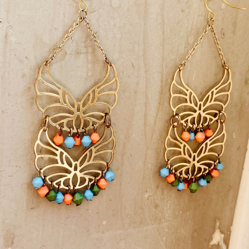 Big Boho Colorful Beaded Dangle Openwork Earrings… - image 4